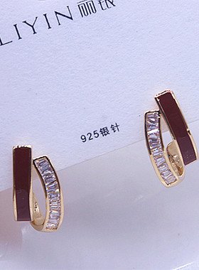 双层高档水晶红色爱心耳环女气质耳坠耳钉银针耳饰新款轻奢高级感