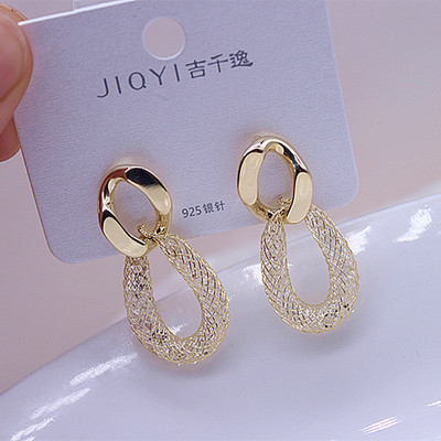 网状水晶独特银针耳圈耳环女新款爆款高级感轻奢圈圈925耳钉耳饰