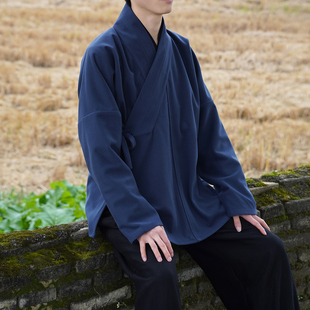 青山渐 明制传统交领汉服窄袖短衫素色横卧领长袖呢子秋冬男女款