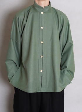 青山渐汉服 明制竖领对襟衫弓袋袖立领短衫日常通勤国风男女春秋