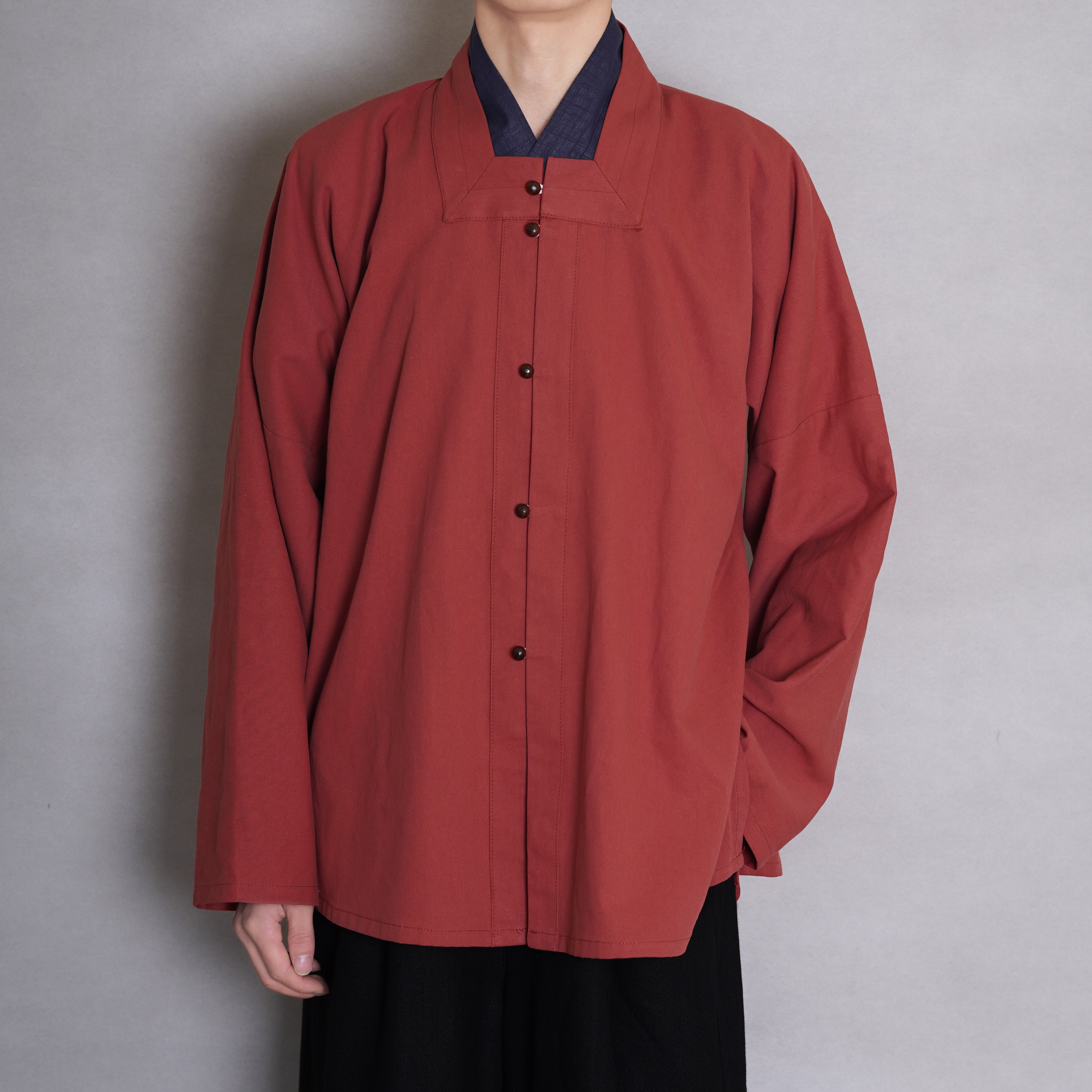 青山渐汉服明制方领纯棉素色