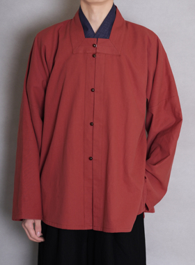 青山渐汉服明制方领对襟弓袋袖短衫纯棉素色国风外套日常春秋上衣