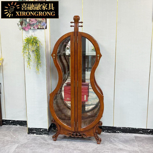 美式全实木酒柜双门玻璃展示柜