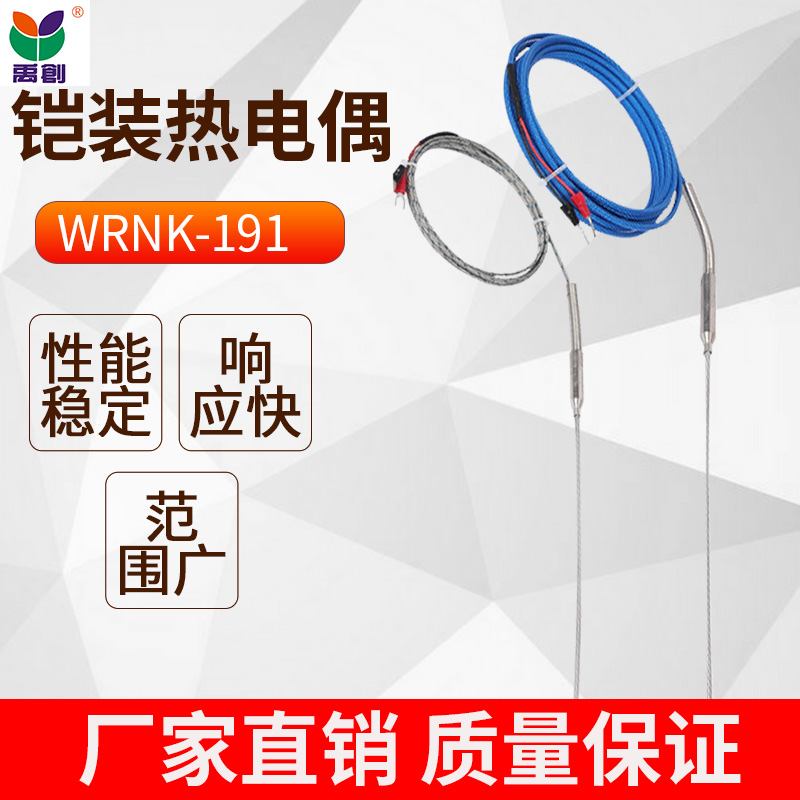 K型高精度探针式铠装热电偶WRNK-191可弯曲探头J型温度传感器