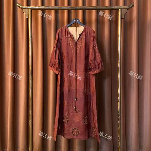 【洙玄】新中式女装复古圆领中国风时尚高端刺绣气质长款连衣裙85