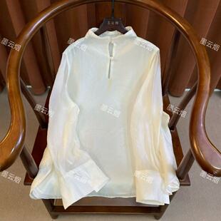 云纱 中国风女士打底衫 新中式 百搭衬衫 上 半透明纱衣半高领四季