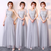 设计感 晚礼服连衣裙女平时可穿夏季 灰色姐妹团伴娘服长款 2022新款