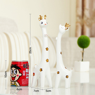 现代简约情侣梅花鹿创意家居客厅电视柜工艺品陶瓷摆件可爱装 饰品