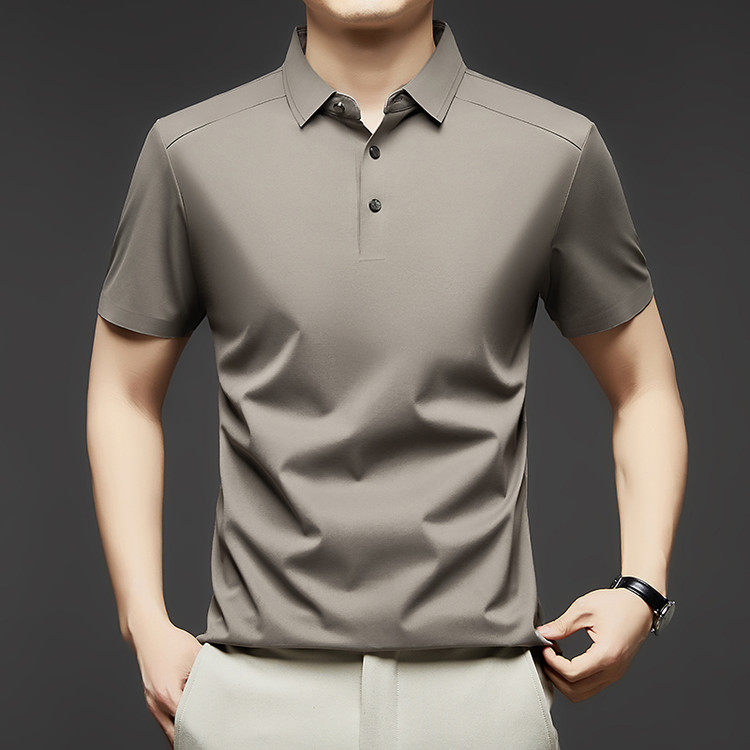 2026新桑蚕丝混纺短袖T恤男士夏季商务休闲插肩袖高端POLO衫男装