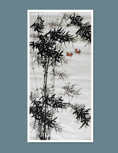 廉洁国画手绘竖幅四尺整张竹子荷花廉政书画厅堂装饰画参展作品定