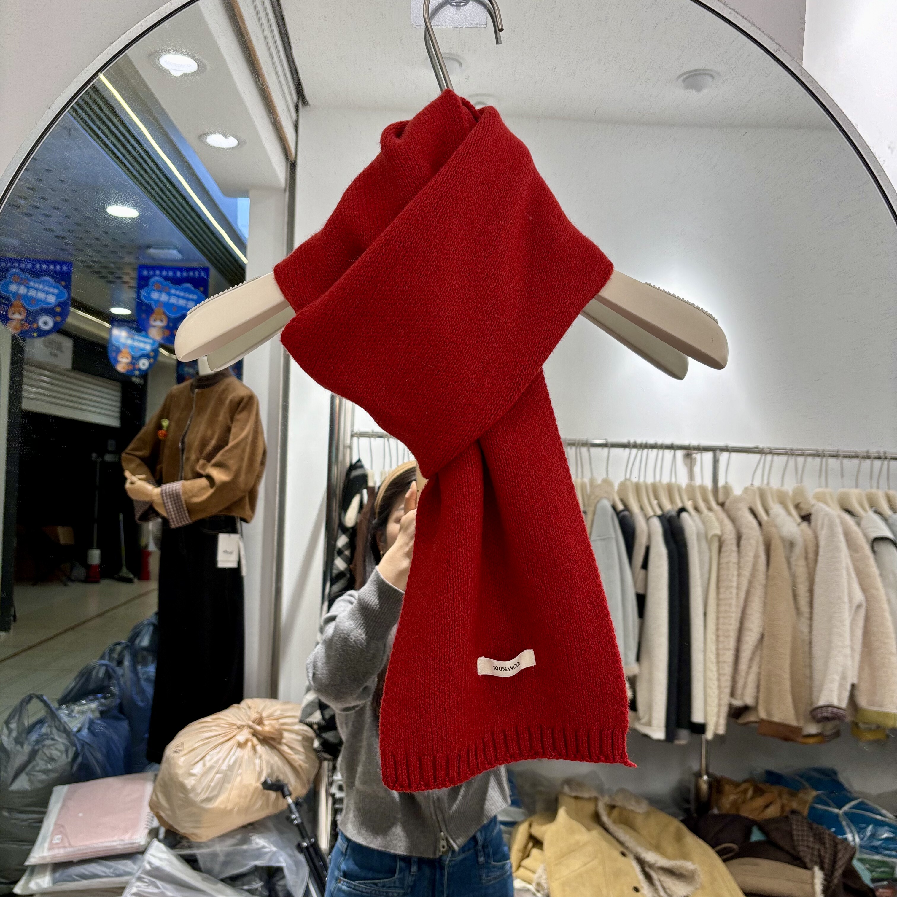 基础款纯色100%羊毛围巾女冬季保暖针织高级感围脖学生百搭款