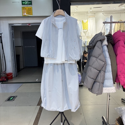 2026春季新款立领休闲马甲+白色T恤+工装半身裙时尚薄款三件套女