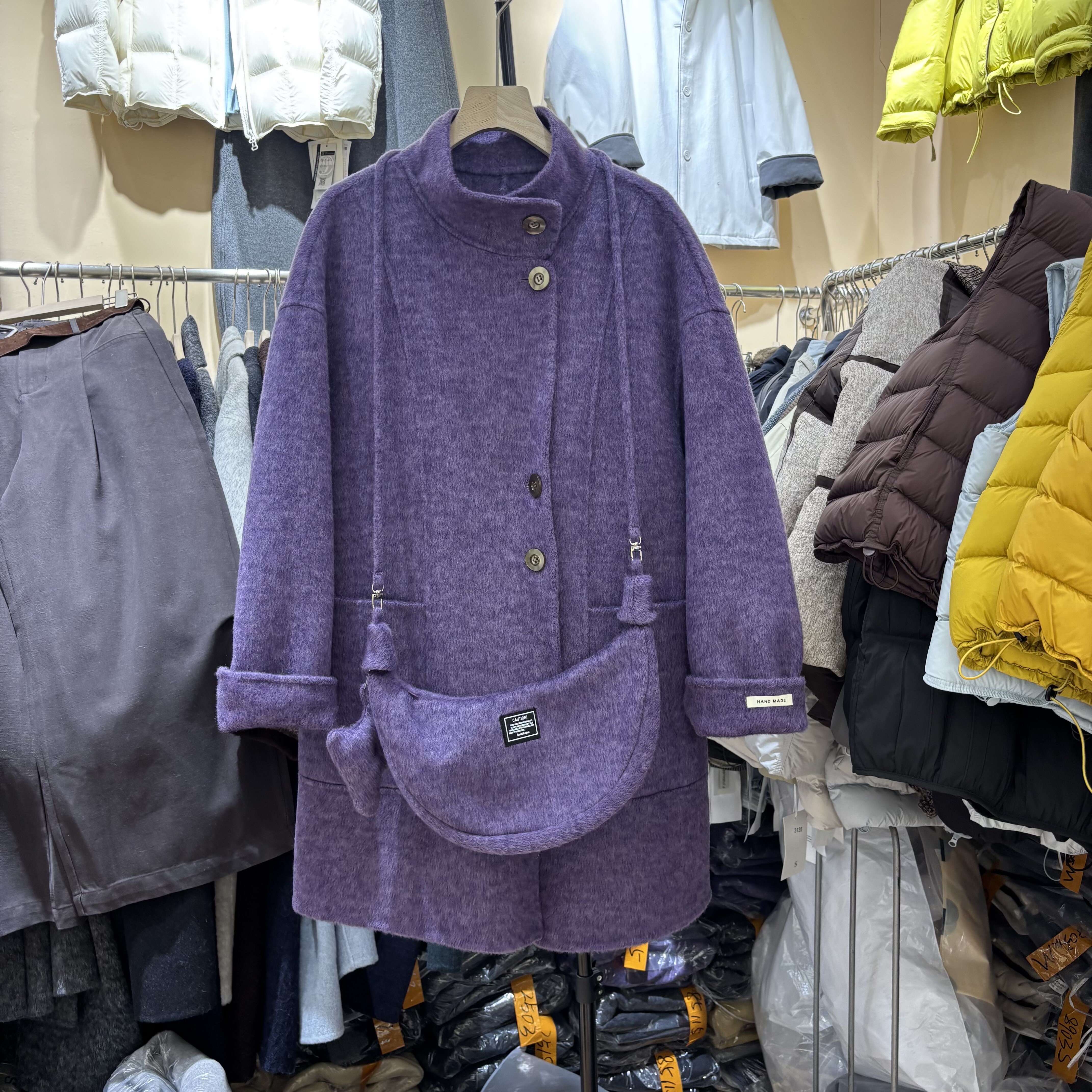 立领配包包双面羊绒大衣2025冬装新款时尚设计感羊毛呢外套女