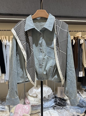 2026年春季韩风牛仔衬衫女长袖翻领宽松休闲百搭上衣带丝巾26137