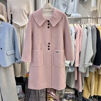 2025秋冬新款粉色双面羊绒大衣女小个子中长款韩版减龄羊毛呢外套