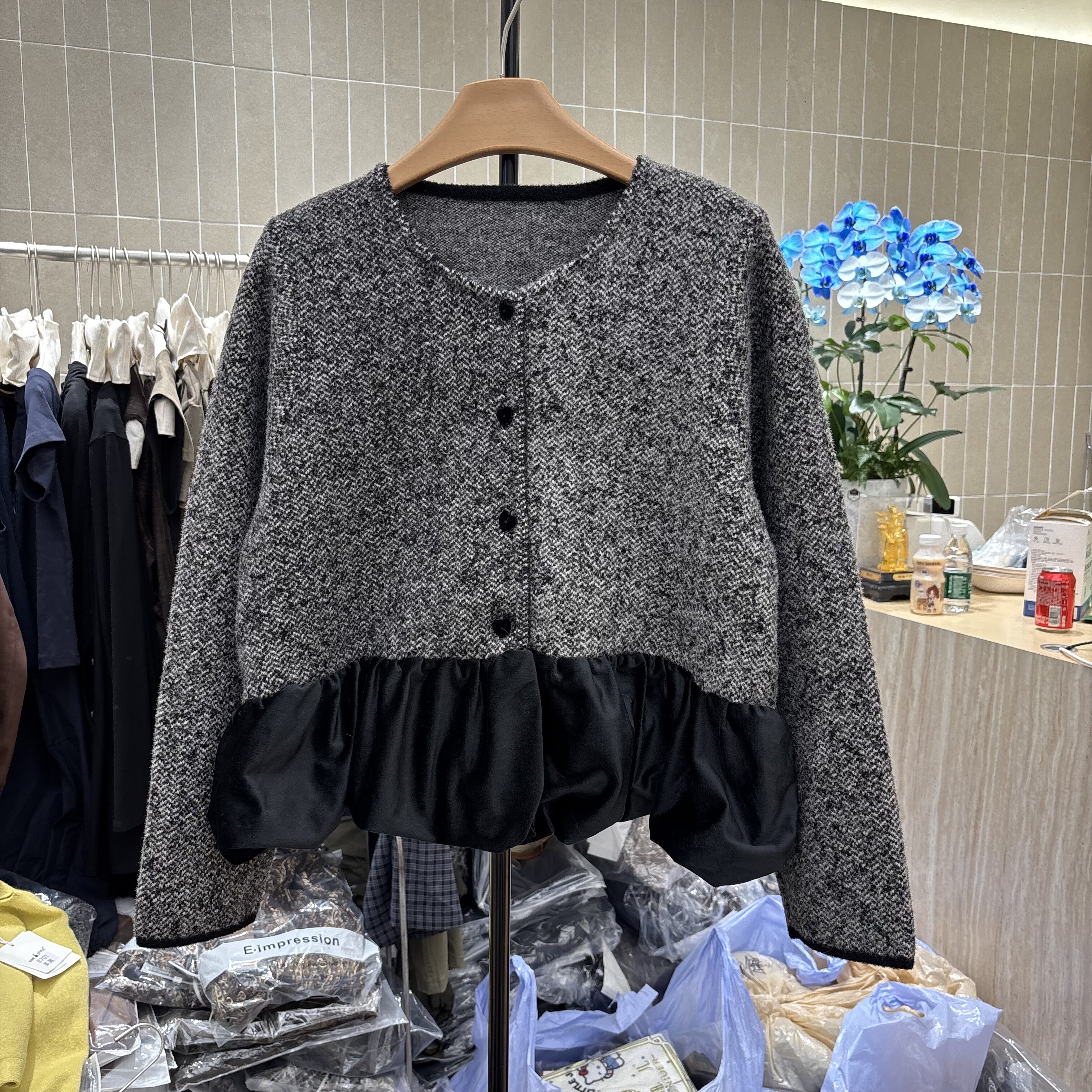 丝绒马甲韩系圆领针织开衫秋冬大衣针织打底衫开衫外套上衣毛衣