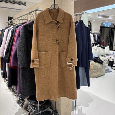 2025秋冬新款韩宽松时尚娃娃领双面羊毛大衣女中长款毛呢外套