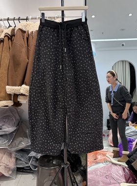 GMS歌玛索加绒裤脚收绳松紧腰弯刀裤女2025加厚毛呢阔腿裤子35360