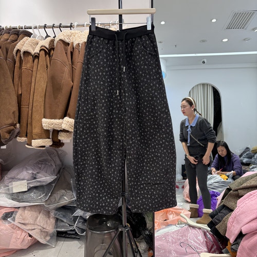 GMS歌玛索加绒裤脚收绳松紧腰弯刀裤女2025加厚毛呢阔腿裤子35360