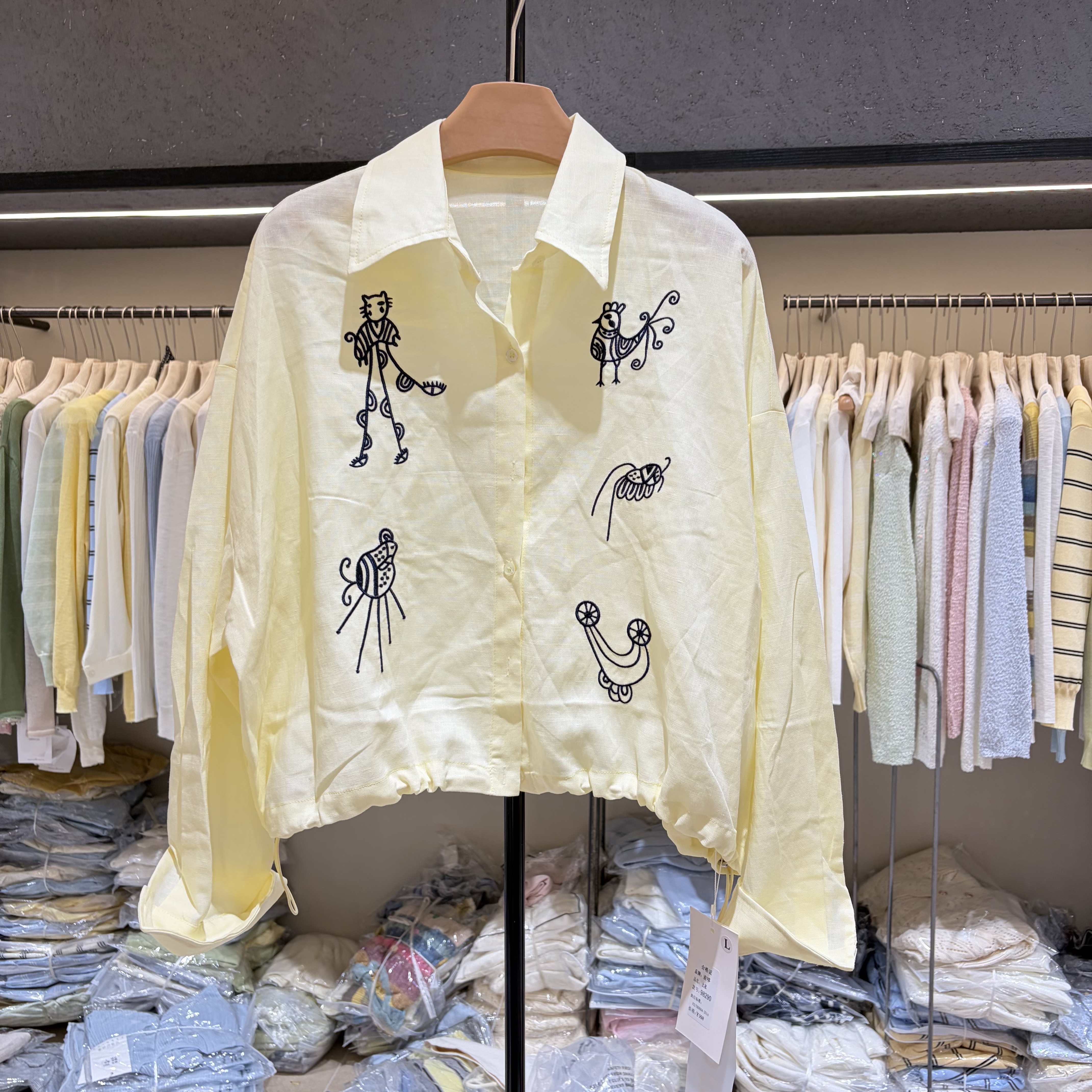 2026春季新款韩版宽松显瘦刺绣卡通图案长袖衬衫女上衣潮98290
