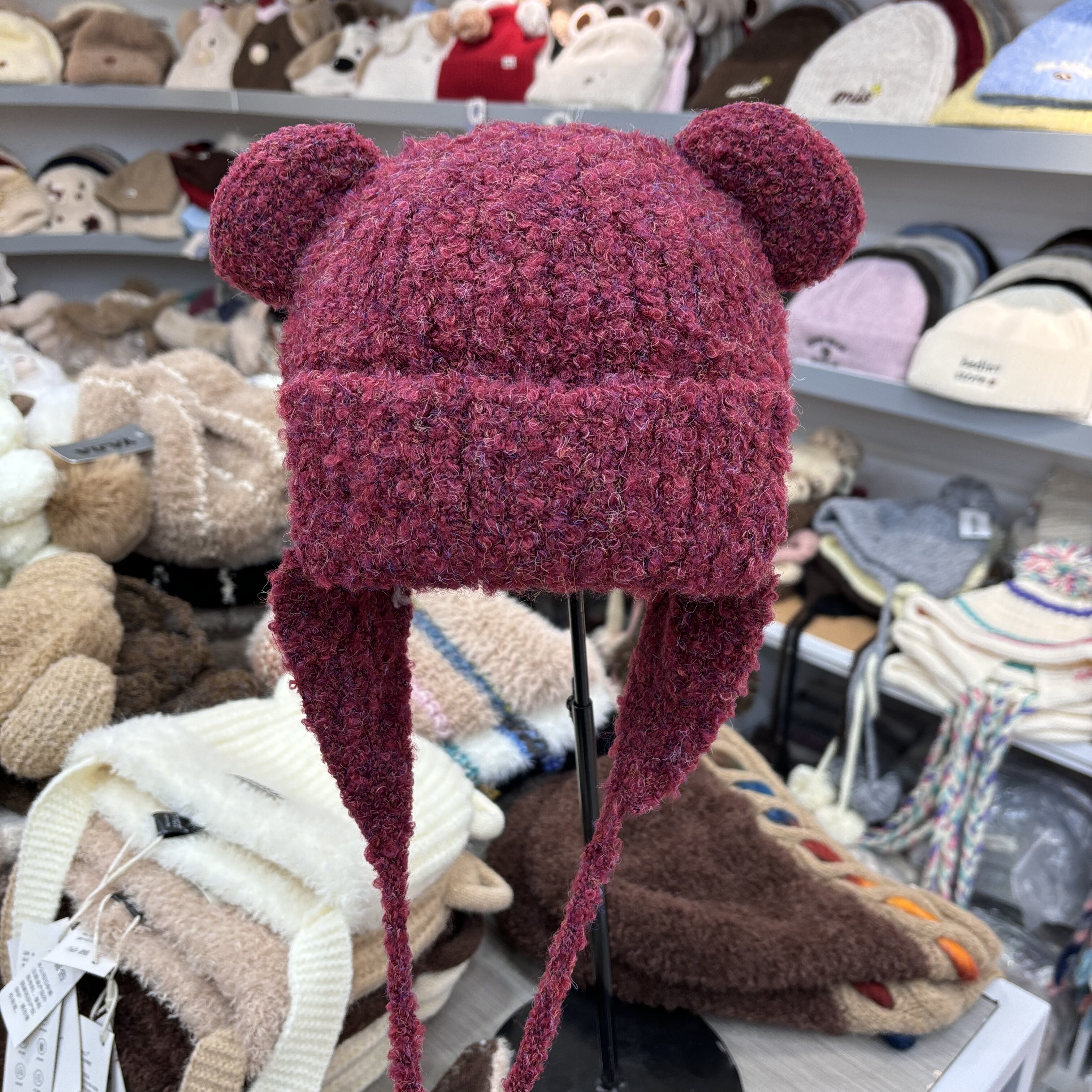 可爱双耳朵护耳毛线帽子女秋冬百搭保暖甜美针织雷锋帽系绳时装帽