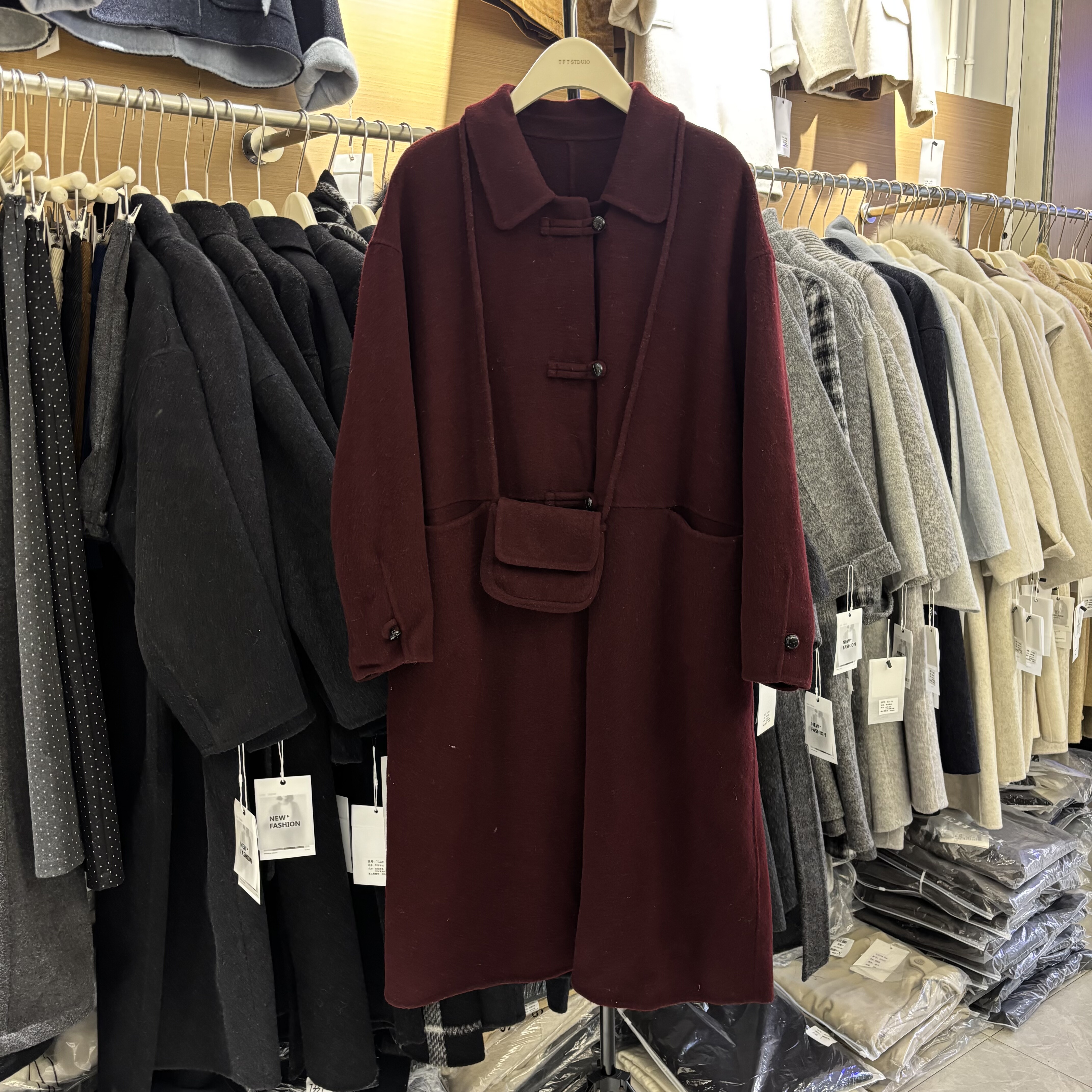 高级感安哥拉红羊绒大衣女小个子新中式国风盘扣双面呢羊毛呢外套