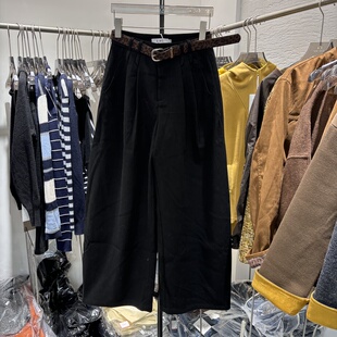 高腰休闲显瘦百搭直筒阔腿加绒长裤 时尚 1秋冬毛呢西裤 WO25276