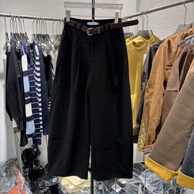 E-WO25276-1秋冬毛呢西裤时尚高腰休闲显瘦百搭直筒阔腿加绒长裤