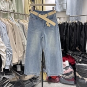 配腰带宽松百搭显瘦休闲长裤 新款 8325 女26春季 韩系复古直筒牛仔裤