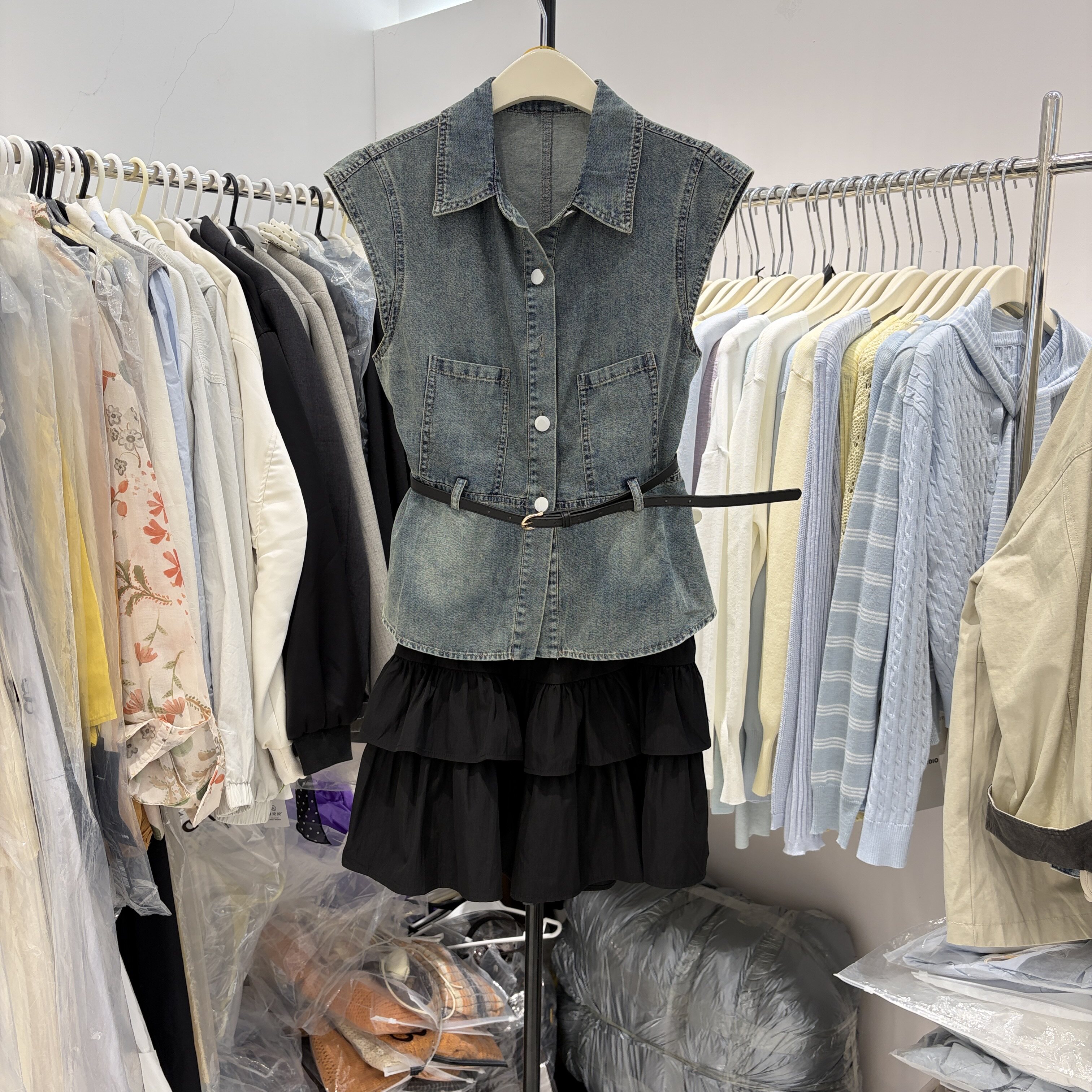 牛仔套装女夏季显瘦马甲蛋糕裙两件套小个子穿搭收腰显瘦气质百搭