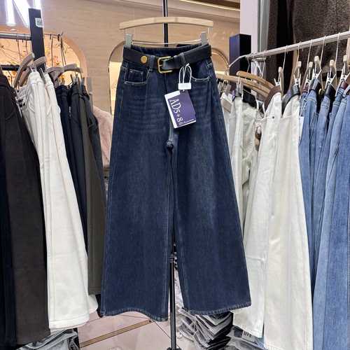 直筒牛仔裤女2025冬季高级感加绒加厚小个子破洞宽松阔腿裤子7226