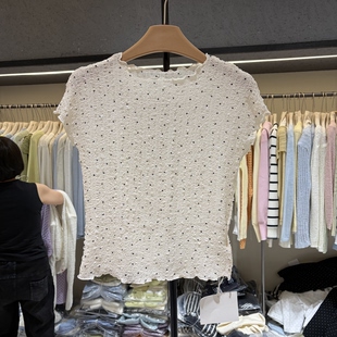 小众设计感杏色漂亮独特褶皱短袖 舒适上衣T恤2026年7307 宽松修身