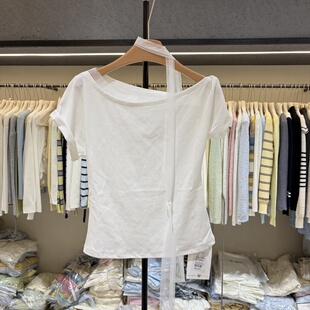 纯色短袖 新款 斜领直筒百搭洋气T恤上衣潮26032 女装 x.xiu2026春季