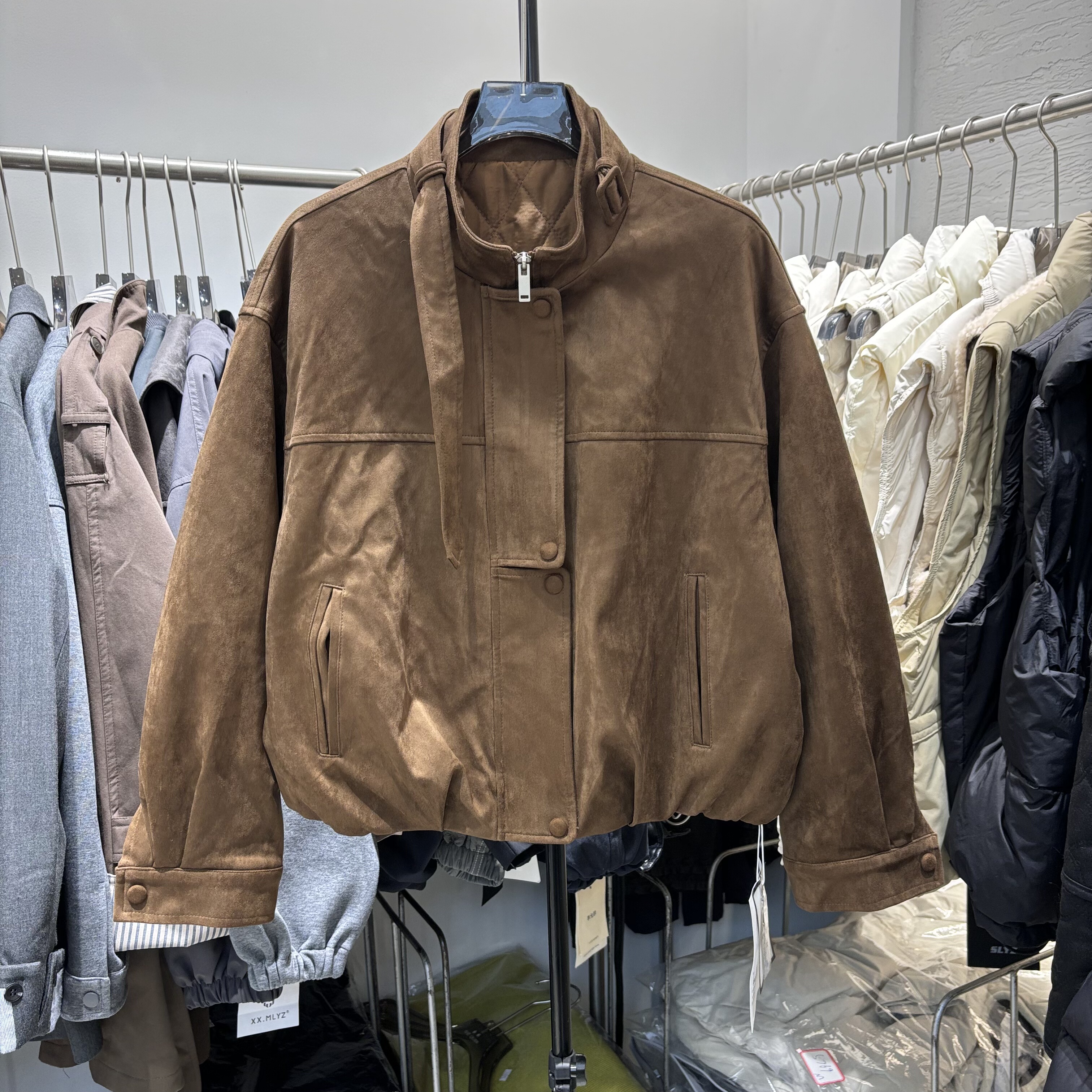 25801加棉高端宽松廓形短款麂皮绒外套女25秋新小个子机车上衣