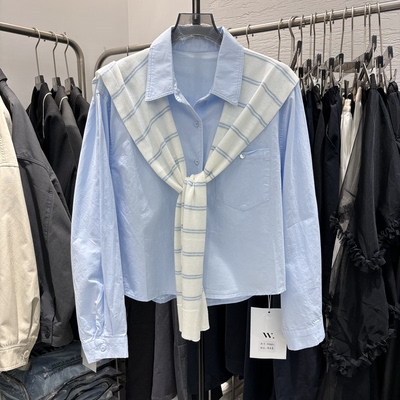 2026春季新款韩版百搭纯色长袖衬衫带披肩女设计感小众上衣93001