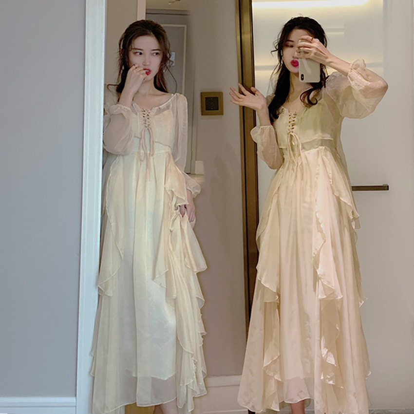 凡唯美 吊带连衣裙套装两件套2022新款春法式超仙女裙chic女神范