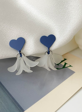 有耳夹小清新蓝色爱心花瓣耳夹甜美超仙显白气质耳夹