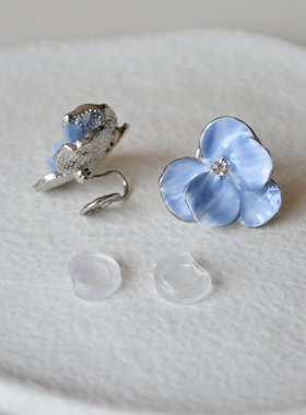 有耳夹超仙蓝色鸢尾花耳夹高级复古气质滴釉镶钻油画感蚊香盘耳饰