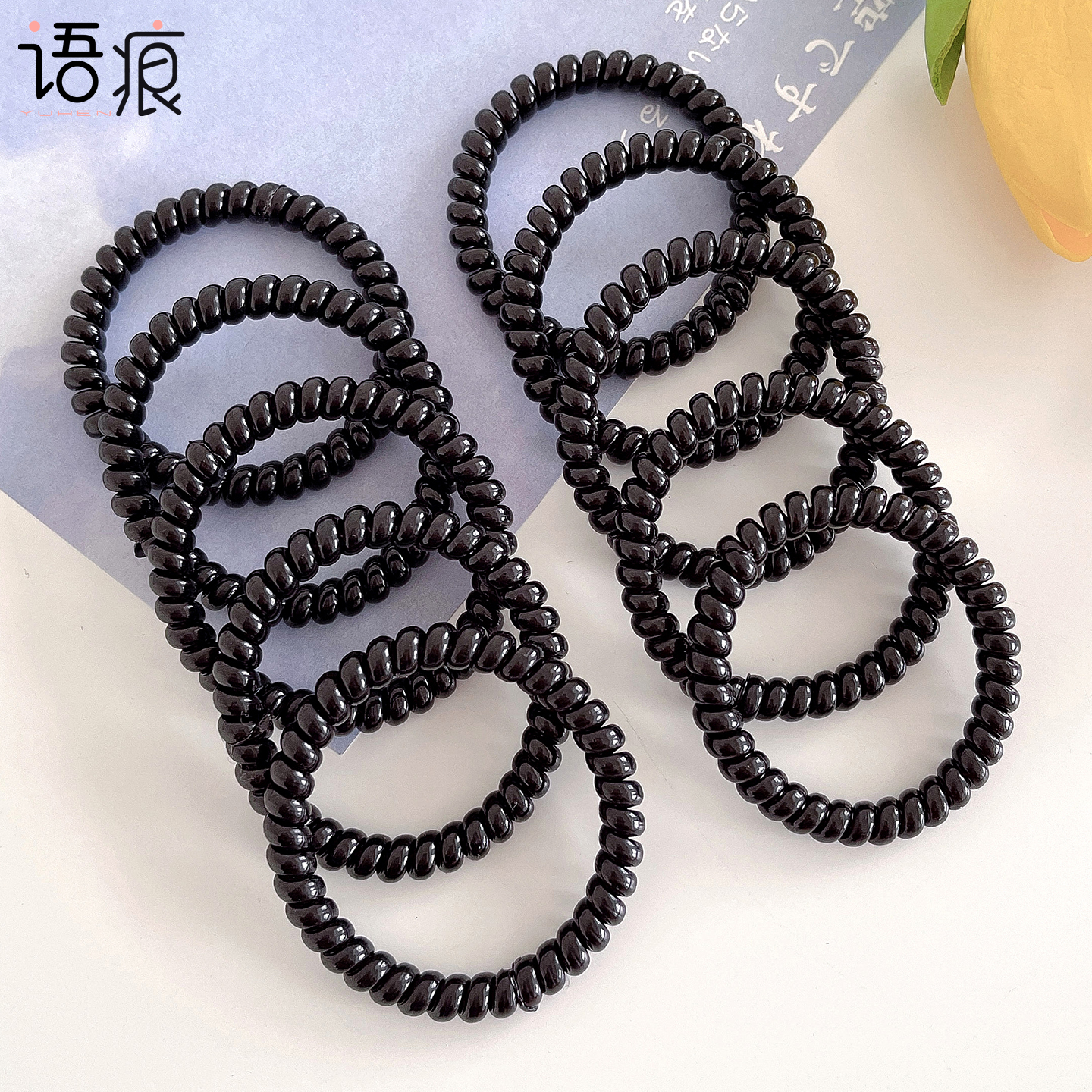 黑色透明细款电话线发圈女高弹力