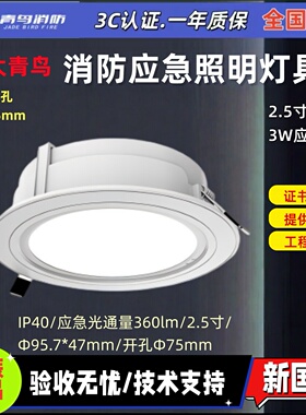 开孔Φ75mm北大青鸟J-ZM-ACJ-3W-168ZD青鸟消防应急照明灯嵌入