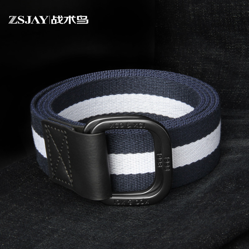 战术鸟（时尚条纹）深蓝双环扣腰带男帆布皮带双扣裤带裤腰带潮,服饰配件/皮带/帽子/围巾,腰带/皮带/腰链,淘宝优惠券,粉丝福利购,淘宝优惠卷
