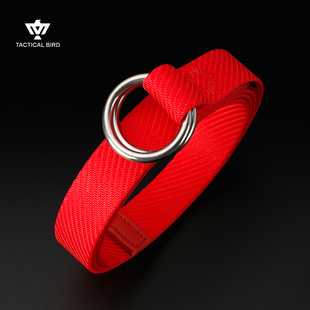 战术鸟（细窄款）红色时尚男女本命年红腰带ins潮双环扣帆布皮带