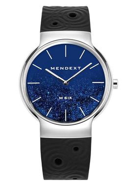 漫狄MENDEXT 银壳蓝色液体流沙 瑞士机芯男士表 节日礼物 简约M03