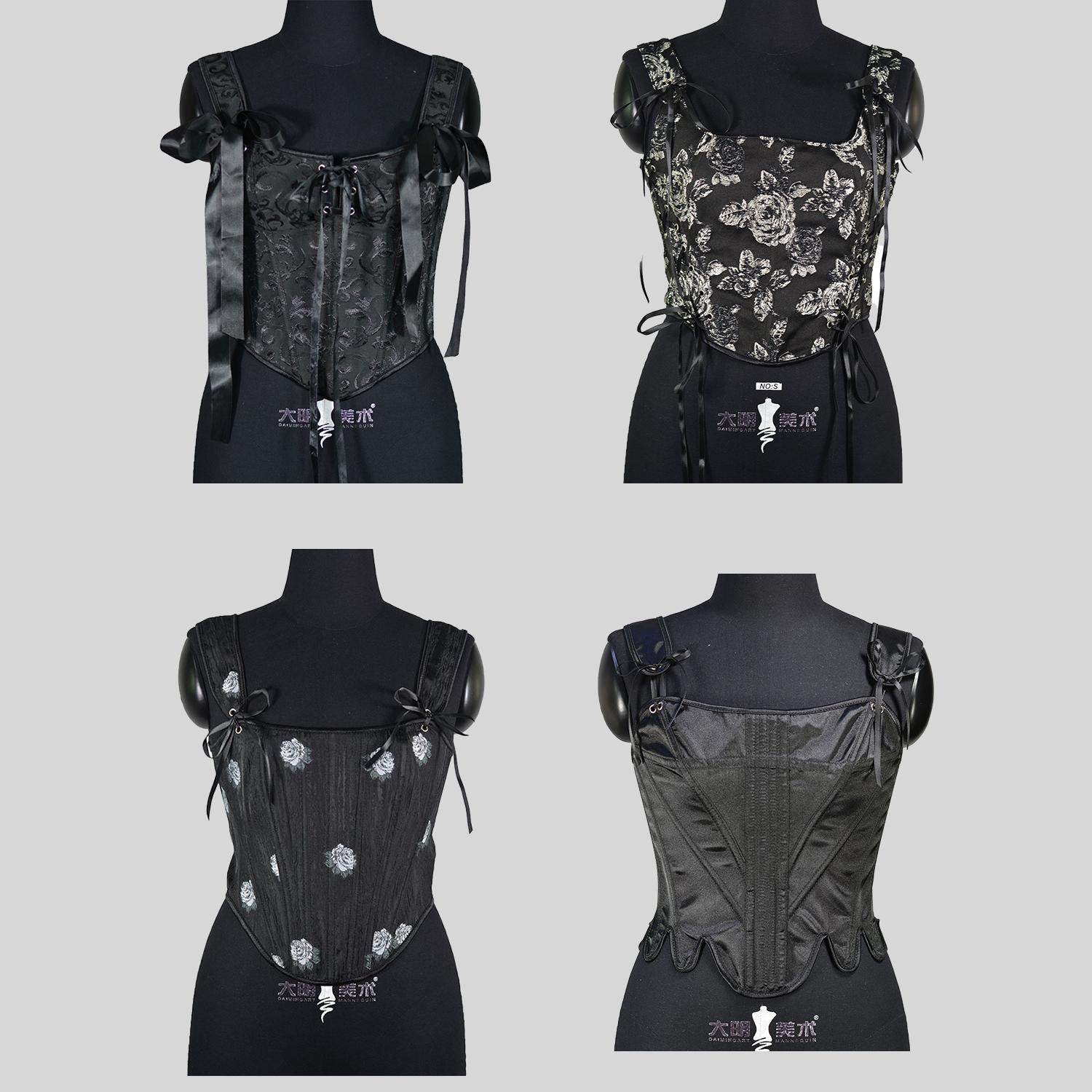 黑色鱼骨胸衣宫廷新中式法式复古背心吊带束腰修身上衣万圣节cos