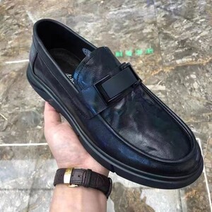 皮鞋男透气春季平底商务英伦百搭真皮休闲鞋男士一脚蹬豆豆鞋开车