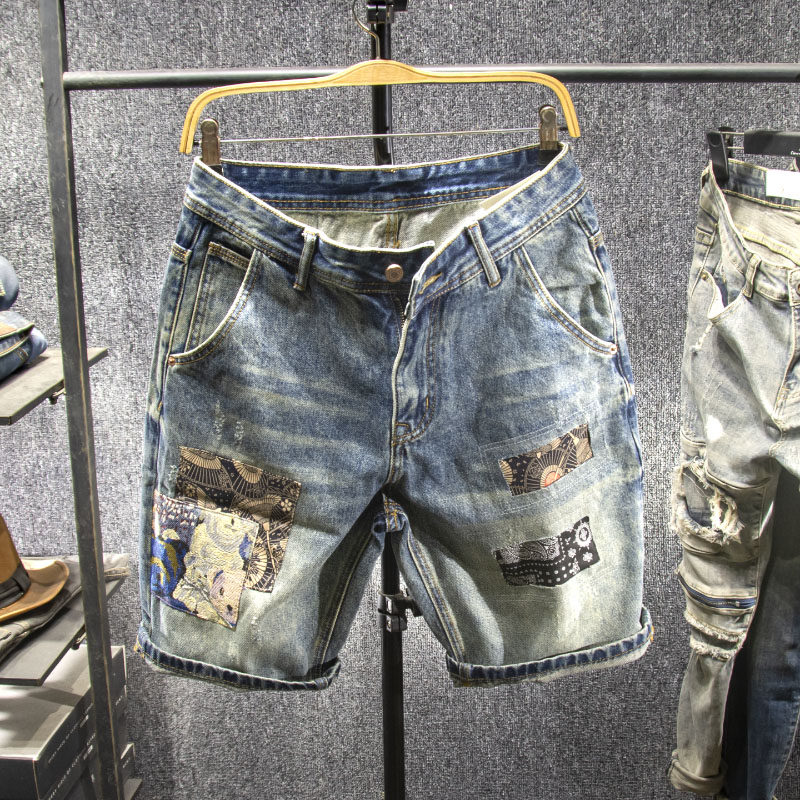 夏复古风刺绣设计牛仔裤