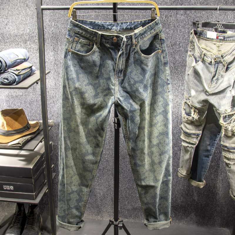 三古木棉 美式街头vibe风印花牛仔裤男宽松直筒复古裤子男秋冬款,男装,牛仔裤,淘宝优惠券,粉丝福利购,淘宝优惠卷