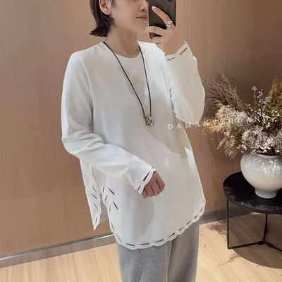 圆领长袖宽松T恤中长款打底衫