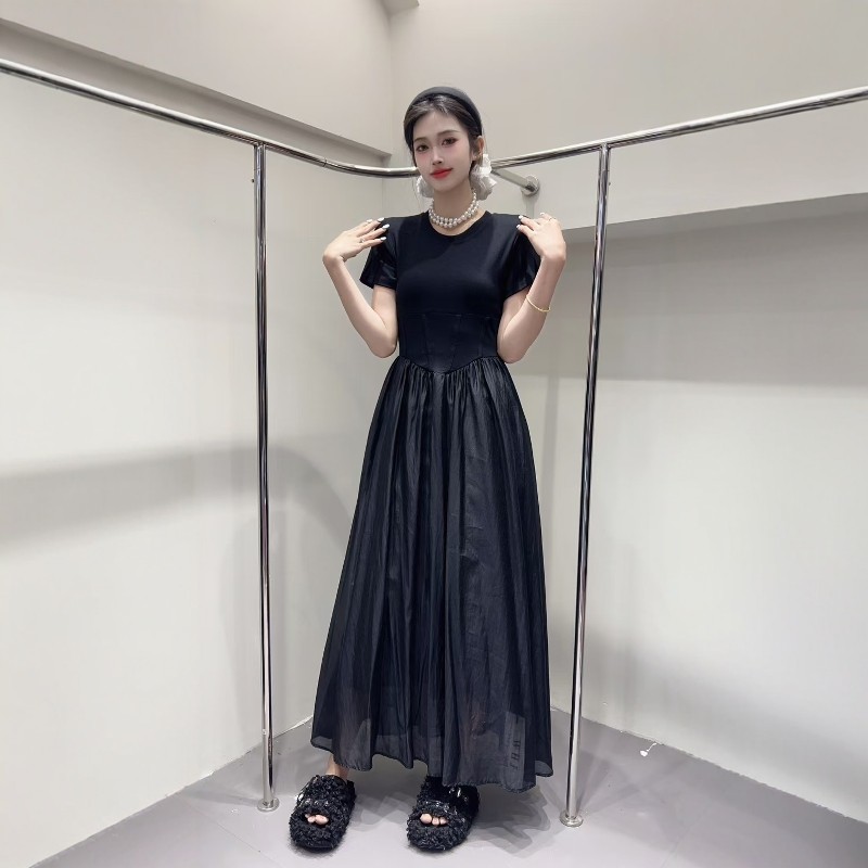 纱短袖连衣裙女大摆长裙子