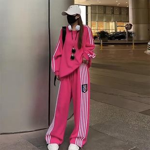 胖MM宽松显瘦卫衣阔腿裤 大码 女秋季 炸街运动服套装 休闲两件套 时尚
